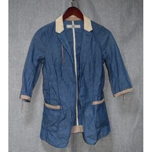 Initial Blue Cotton Linen Contrast Trim Jacket Size 2